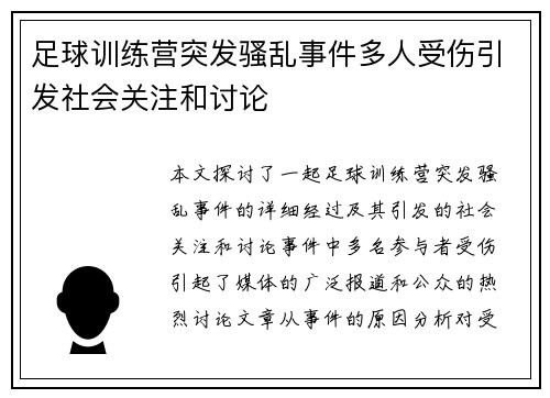足球训练营突发骚乱事件多人受伤引发社会关注和讨论