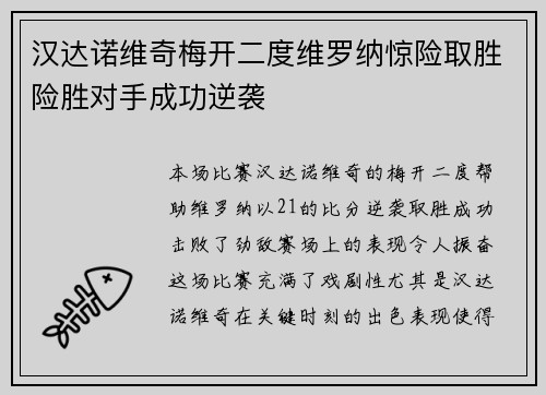 汉达诺维奇梅开二度维罗纳惊险取胜险胜对手成功逆袭